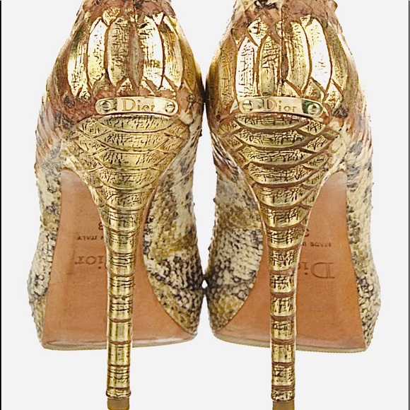 Christian Dior Python Leather Embossed Peep Toe Shoes - Picture 4 of 16